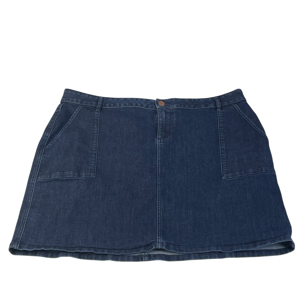LOFT Plus Women's Denim A-Line Skirt Size 16 Blue Stretch Jean Utility Pockets